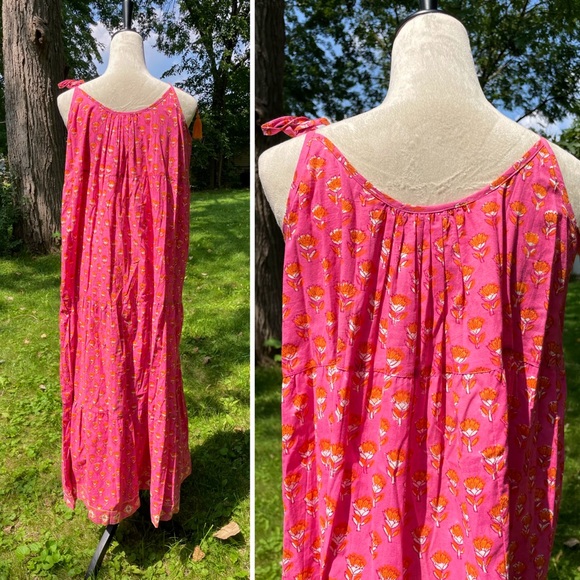 NWT! SLV Sur La Vague Tie Shoulder Cotton Tiered Maxi Dress in Mimosa - Picture 3 of 5